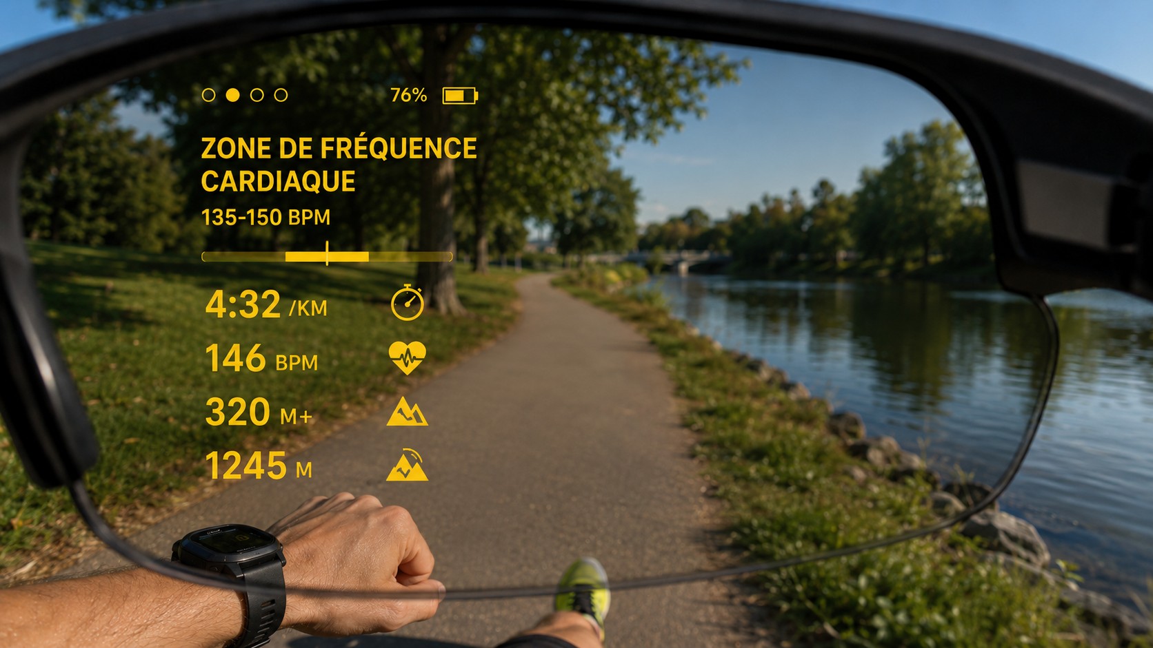 Course et fréquence cardiaque — HUD AI-Training sur lunettes ENGO 3